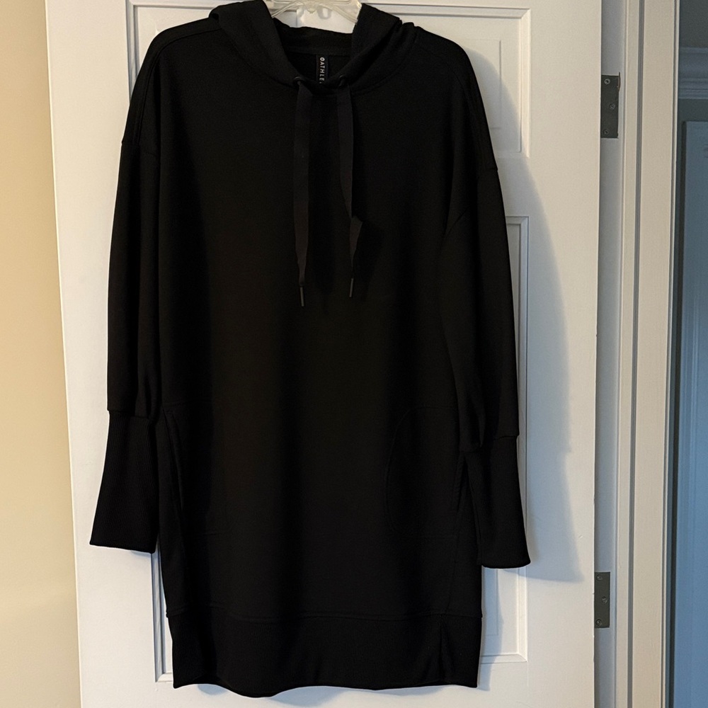 Athleta Black Hooded Sweatshirt Dress